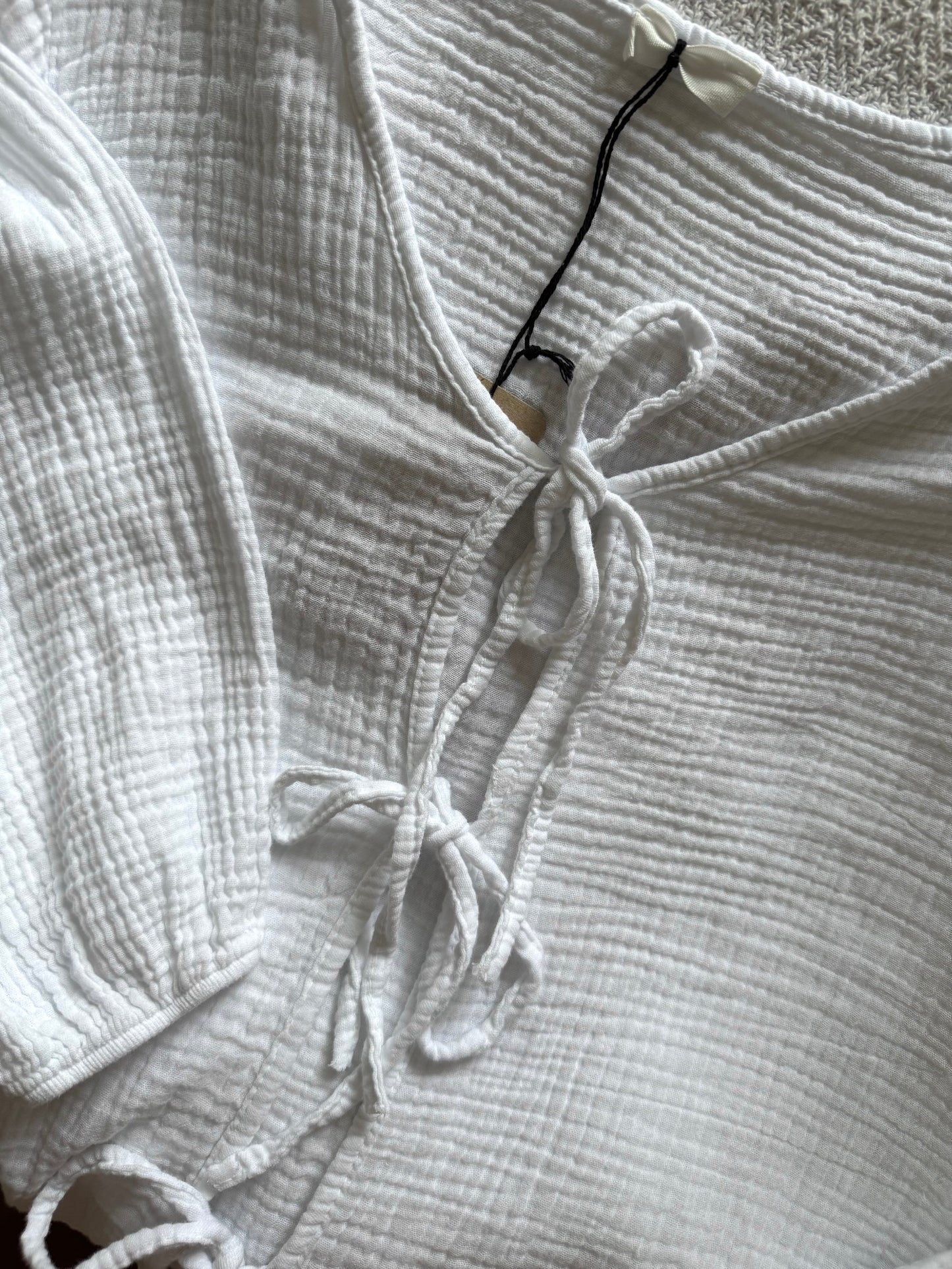 Musselin Bluse Weiß zum Binden