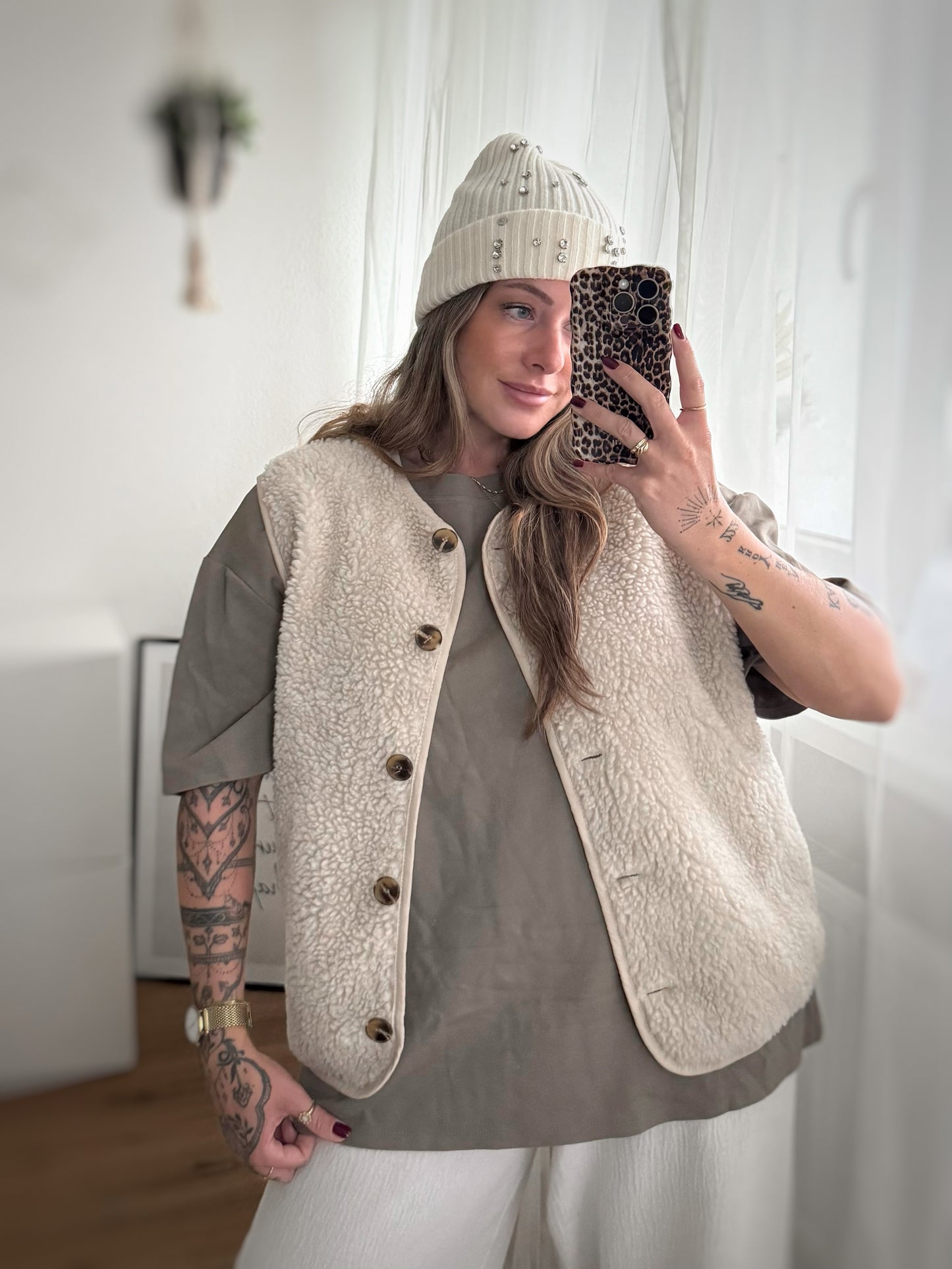 Teddy Weste Beige