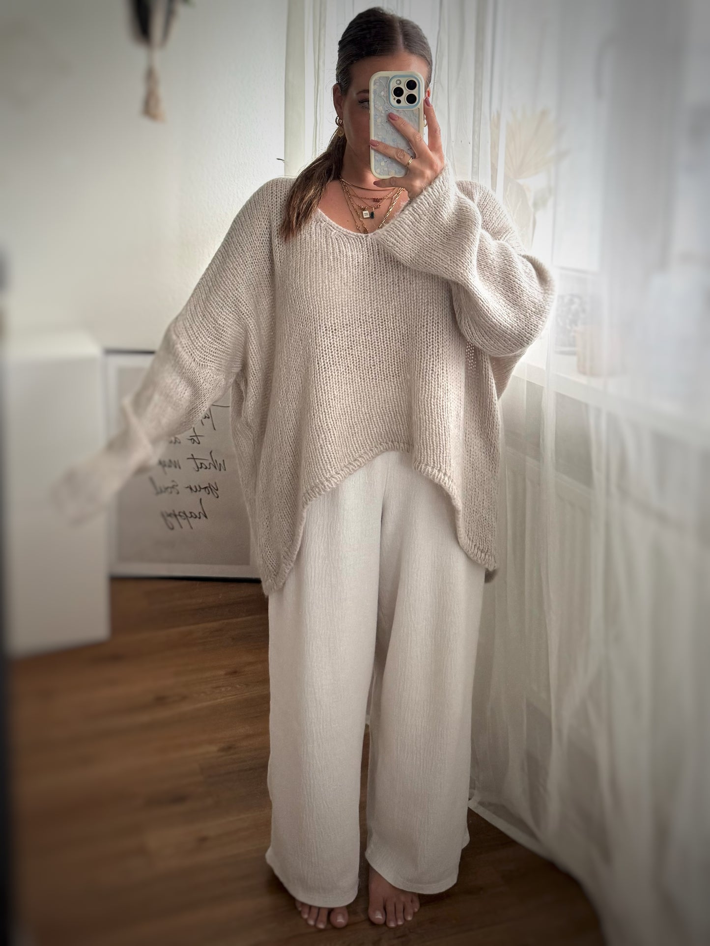 Strickpullover V Beige