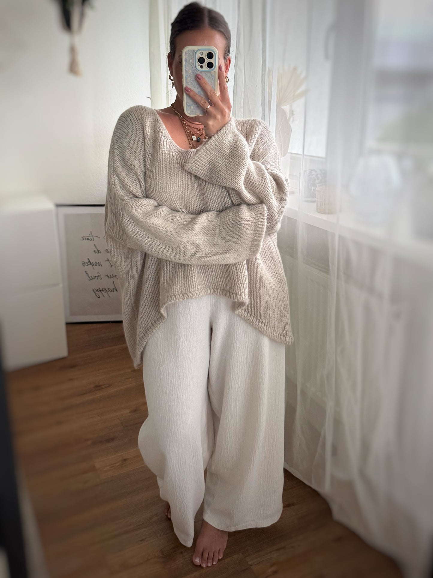Strickpullover V Beige