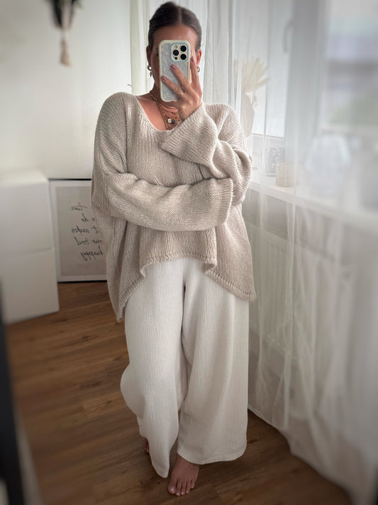 Strickpullover V Beige